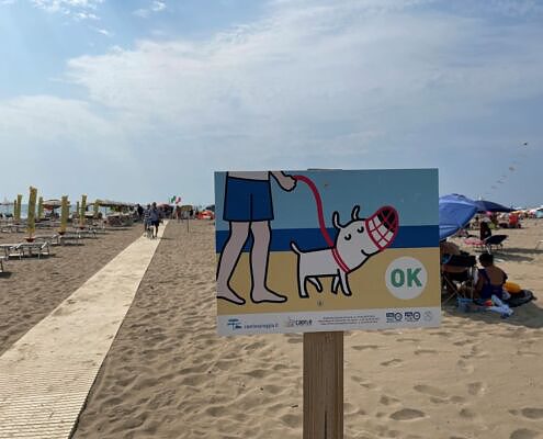 Italien, Caorle, hundefreundliche Strände, Hund am Strand, Sommerurlaub mit Hund, hundefreundlich Reisen, hundefreundliche Hotels, glückliche Hunde, Vela on Tour Qualitätssiegel