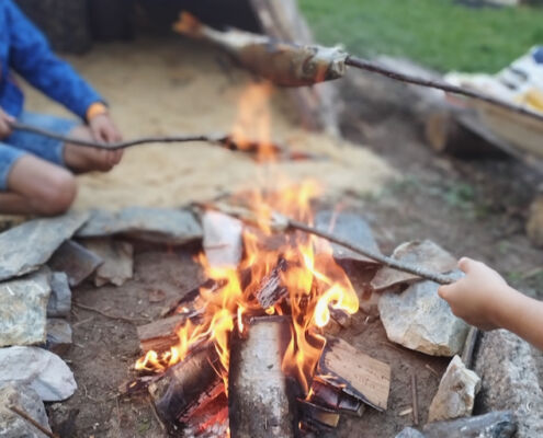 Lagerfeuer mit Grillfisch