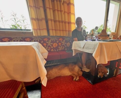 Urlaub mit Hund_Tirol_Hotel Bergfrieden Fiss_Abendessen mit Hund