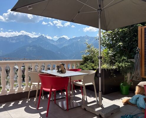 Urlaub mit Hund_Tirol_Hotel Bergfrieden Fiss_Ausblick von der Terrasse
